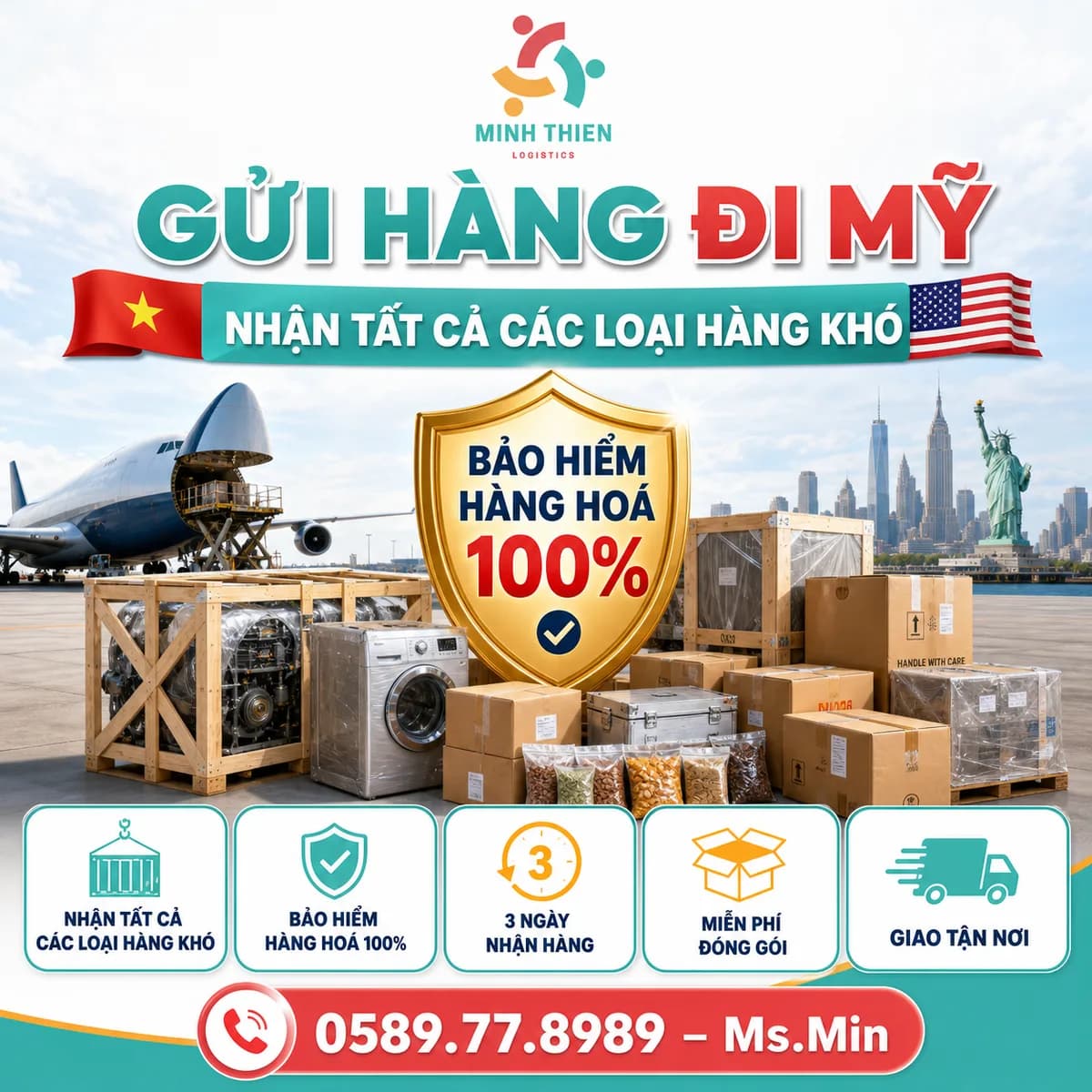 Gửi hàng đi Mỹ giá chỉ từ 79K/kg, nhận cả hàng khó, bảo hiểm hàng hóa 100%